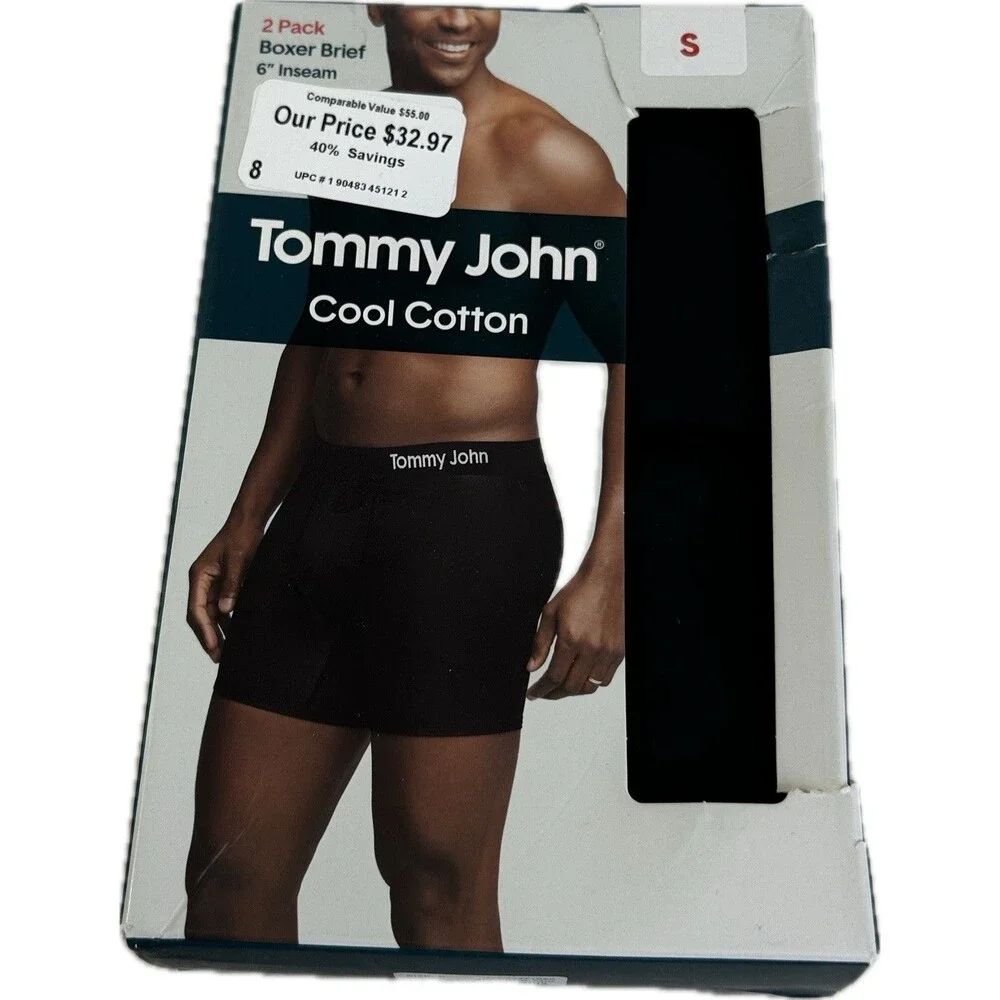 NEW Tommy John Men’s Size Small Cool Cotton Boxer Briefs 6” Inseam - Black